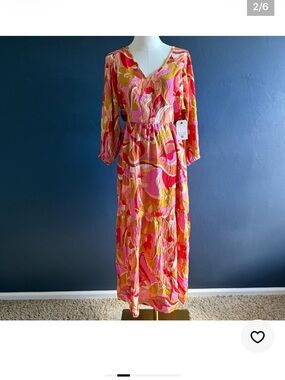 Vibrant Pink & Orange Floral Maxi Dress
